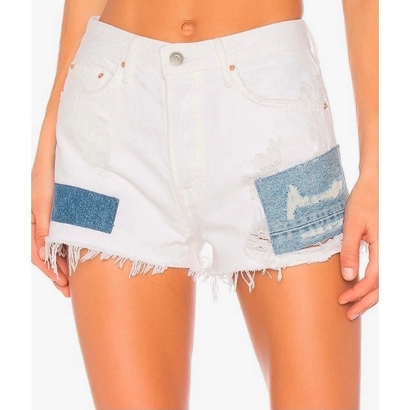 GRLFRND Cindy High Rise Patchwork Denim Short White Zeppelin - Picture 1 of 10